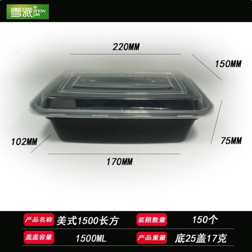 American-style rectangular PP meal box with insert tray